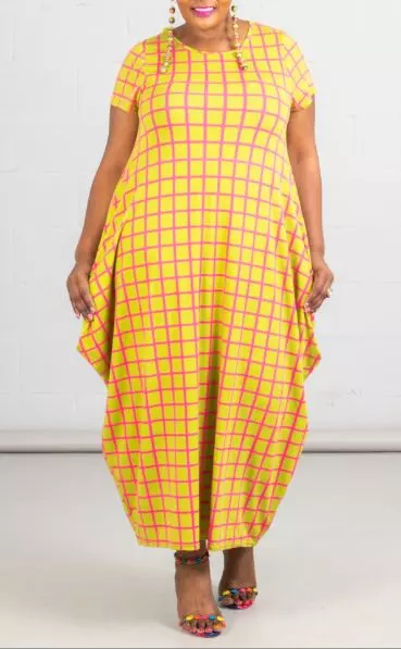 CHH19065...70- Half Sleeve Bubble Dress - Various Prints - (6-PCS PRE-PACK) ($20 Each) — 6-Pcs PRE-PACK / 20001-Pink/Green