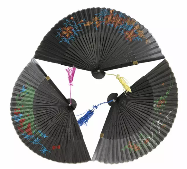 G412-B - Wholesale 12" Bamboo Silk Hand Fans with Flower Printed