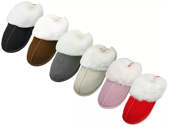 W3120L-A - Wholesale Women's Microfiber Faux Fur Scuff Open Back Soft House Slippers