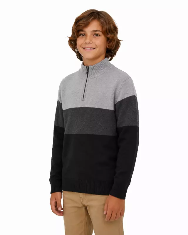 Big Boys' Striped Quarter Zip Sweater W26-8 — 8-10/12-14/16-18 / W124 Black