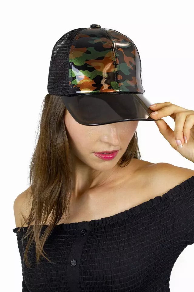 Magid Patent Camo Print Acrylic Brim Baseball Cap — GREEN