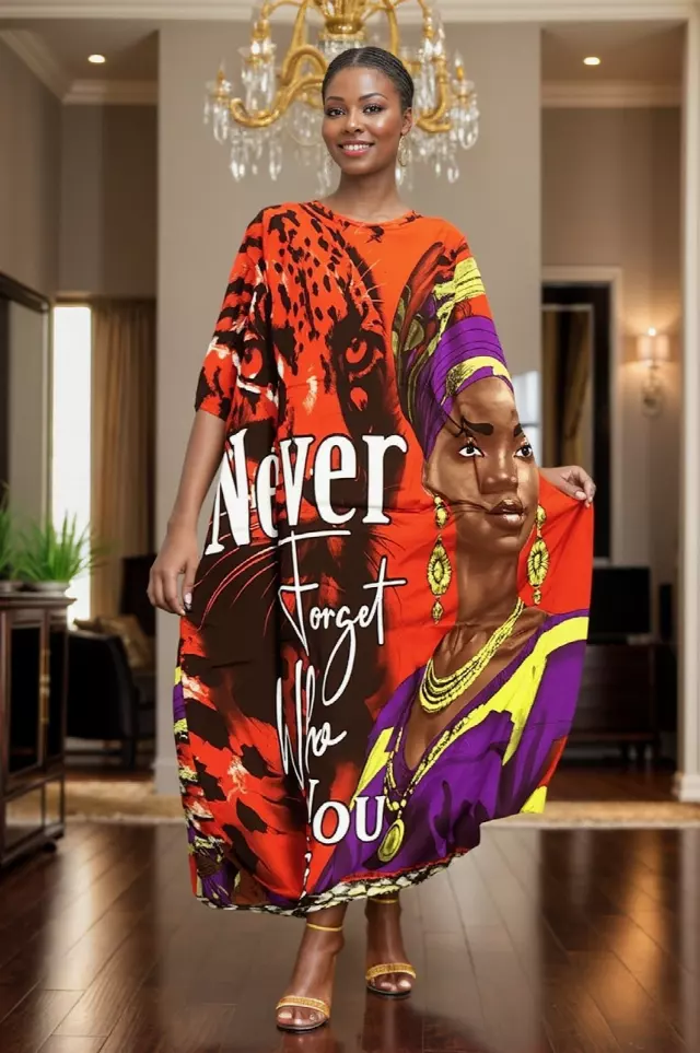 PNA-1638 - Women's Comfy Kaftan Dress with Headwrap- One Size (6-PCS PRE-PACK) - $7 Each — One Size (4-24) / Print-1638C