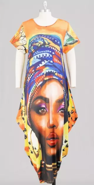 22060 Face Print Maxi Dress - One Size (3-PCS PRE-PACK) ($20.00 Each)