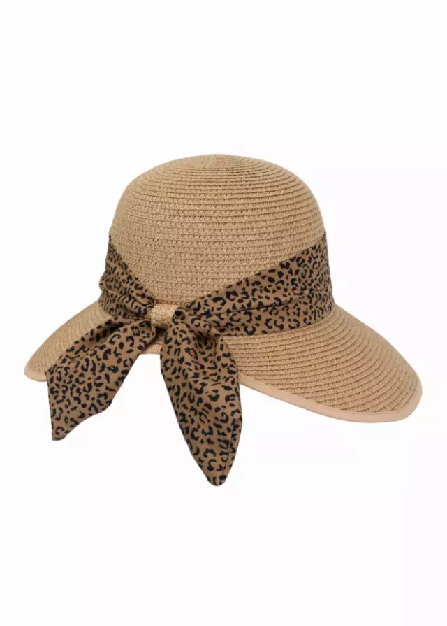 Magid Straw Leopard Print Ribbon Garden Hat — NATURAL