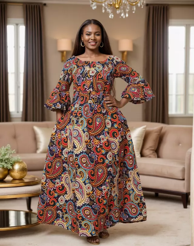 7556 -NEW PRINTS ALERT!!!! Off Shoulder Maxi Dress in Ankara Prints - $25.00 Each (3 pcs per pack) — Free Size / Print-651