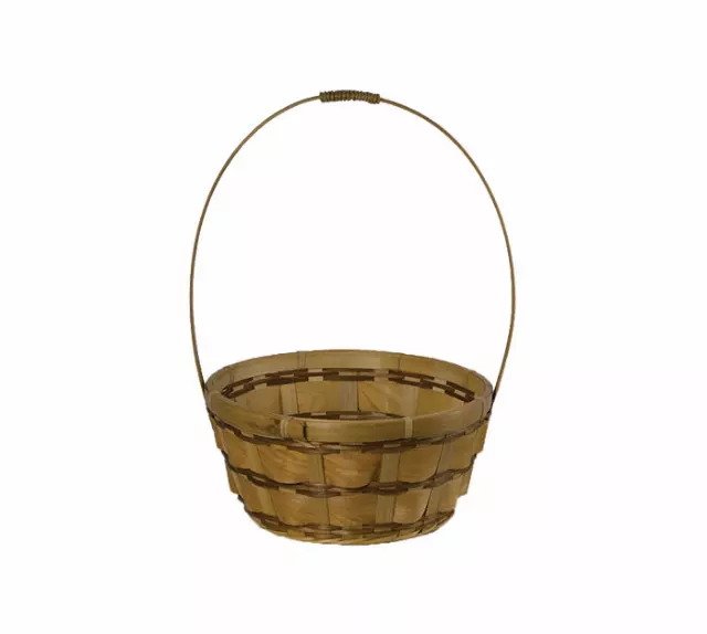 MS1707-8 – 8” Round Woodchip slat basket with handle w/Liner-“each” Min 12 pcs – Case 48 pcs