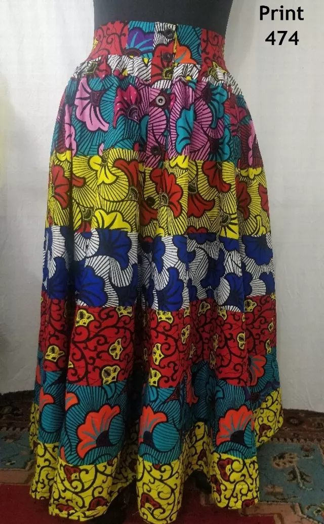 9053 - Button Down 8 Panel Authentic African Skirt (3 PCS PRE-PACK) ON SALE - $18 Each — One Size (4 - 24) / Print-474