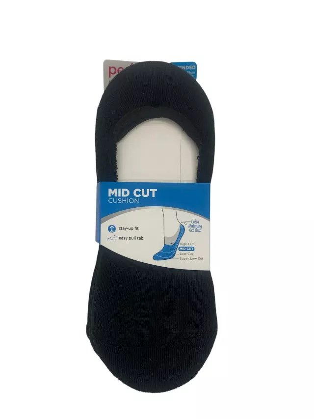 #6-PD-1601986 PEDS Black Women’s Cushioned Mid Cut Liner – $.60 Per 6 Pair Pack (10 Packs)