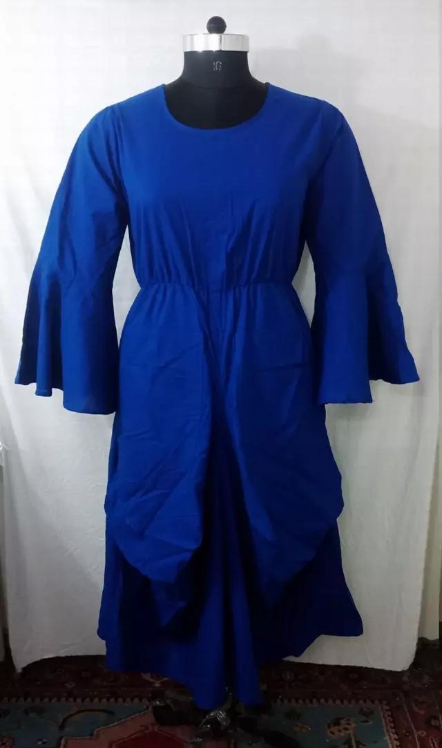7561S - Solid Color Full Bell Sleeve Dress - $25.00 Each — Free Size / Blue