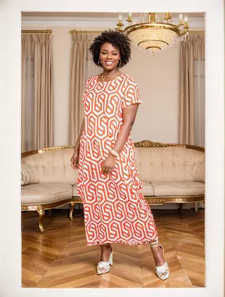 22159 - Geo-Print Maxi Dress - One Size (3-PCS PRE-PACK) $15 Each — 3-Pcs PRE-PACK / Red White