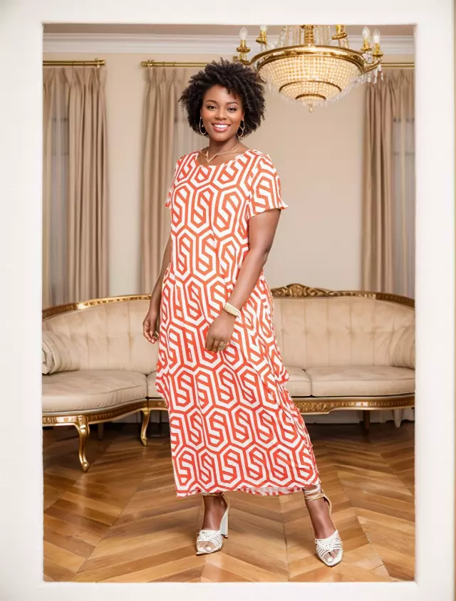 22159 - Geo-Print Maxi Dress - One Size (3-PCS PRE-PACK) $15 Each — 3-Pcs PRE-PACK / Red White