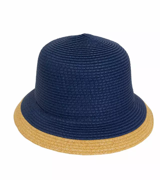 Magid Straw Color Block Bucket Sun Hat — NAVY/TOAST