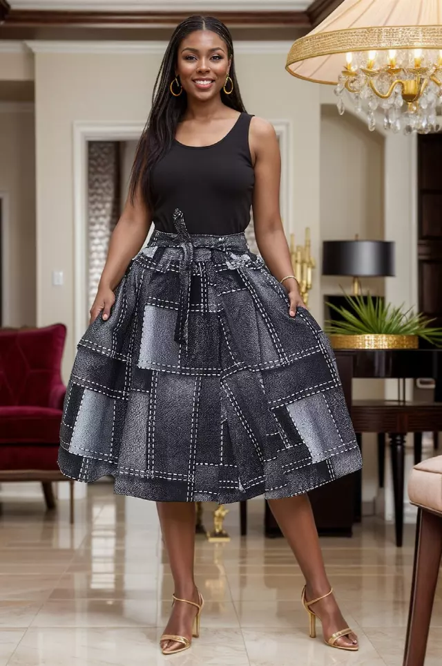 7012 - NEW PRINTS!! African Print Mid Length Skirt 28" (3/pk_ Free Size - $18.00 Each — One Size / Print-604A