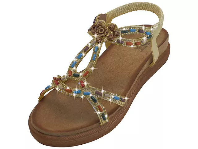 W7887L - Women's "Easy USA" Beaded Rhinestone Upper Sandals — Rose Gold (W7887L-RG) / 6-11 Assorted