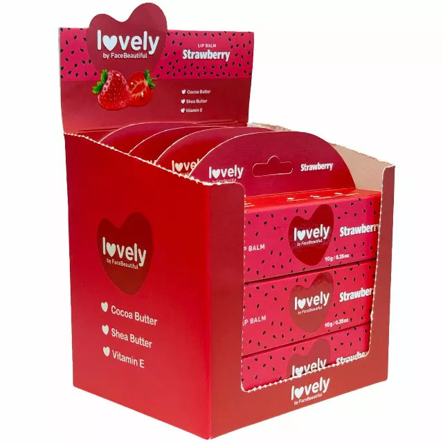 Face Beautiful Lovely Lip Balm Strawberry - Wholesale Display 12 Units (FB-018)