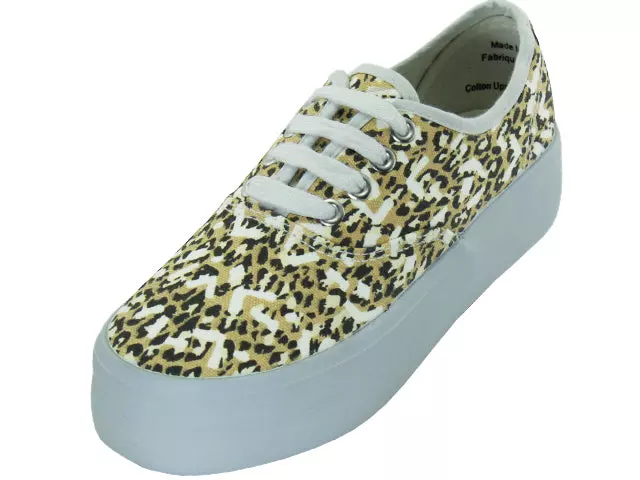 U3018L - Wholesale Women's Platform Lace up Canvas Shoe — Leopard Print (U3018L) / 6-10 Assorted