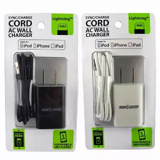 AC Wall Charger USB Port with USB to Lightning Charging Cable Set 2.4 Amp - 2 Pieces Per Pack 22328