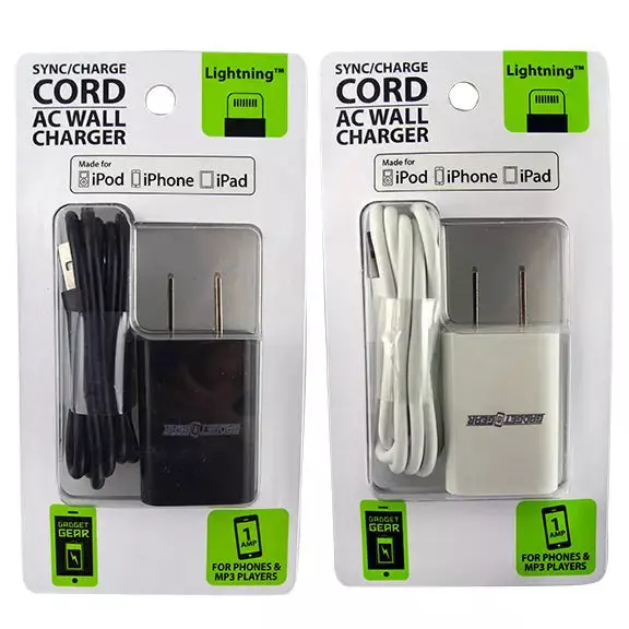 AC Wall Charger USB Port with USB to Lightning Charging Cable Set 2.4 Amp - 2 Pieces Per Pack 22328