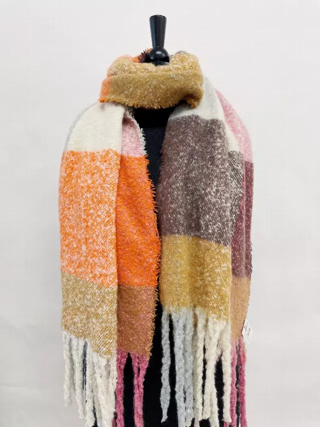BF157 Plaid Pattern Winter Scarf — Orange