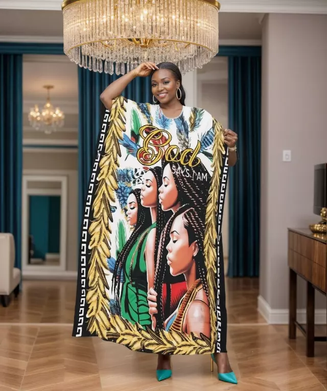 PNA-1614 - Women's Comfy Kaftan Dress with Headwrap- One Size (6-PCS PRE-PACK) - $7 Each — One Size (4-24) / Print-1614A