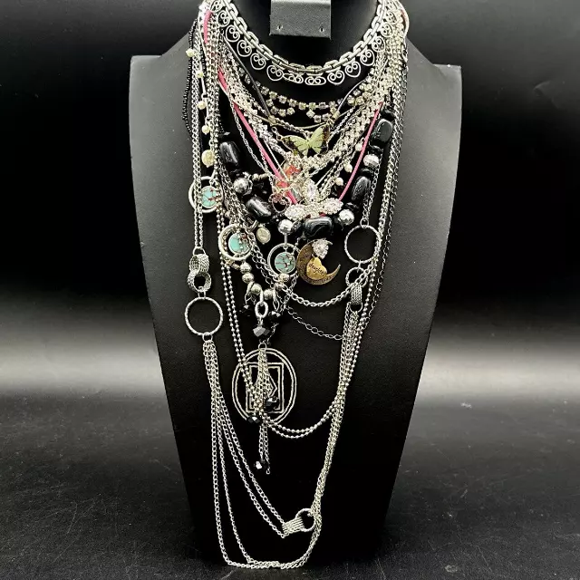 Mixed Costume Fashion Necklace Lot 20+ Pieces Silver Gold Tone Beaded Rhinestone