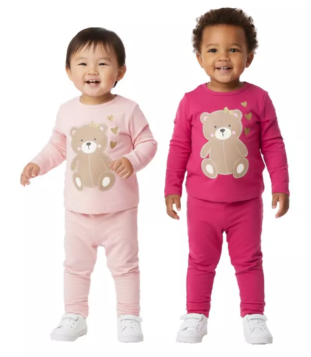 GIRLS PINK Teddy Bear Applique Crew Neck Jogset - 8781801