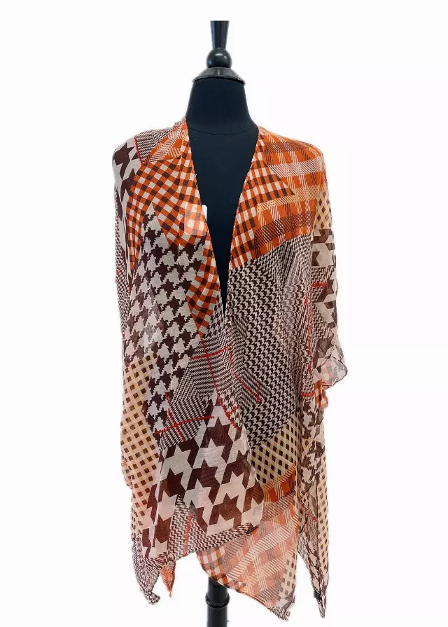 C1079 Multi Pattern Spring Kimono — Orange