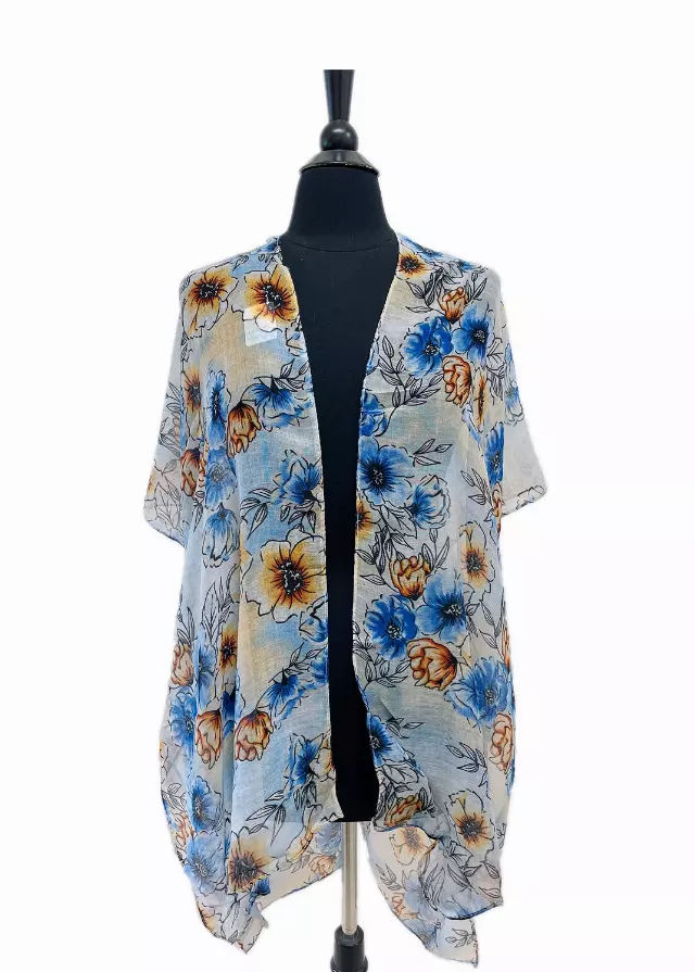 C23 Spring Floral Kimono — Royal Blue