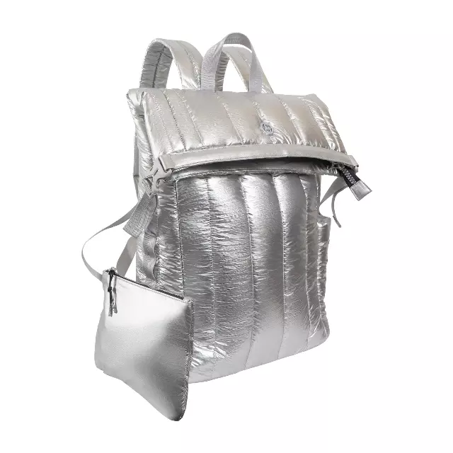 Joan & David Tubular Quilted Metallic Puffer Nylon 18-Inch Workbook Backpack — 331-CHROME · SKU JDB2899-331-CHR