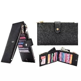 RFID Blocking Multi Card Zipper Card Holder Purse Wallet for Men and Women — Black