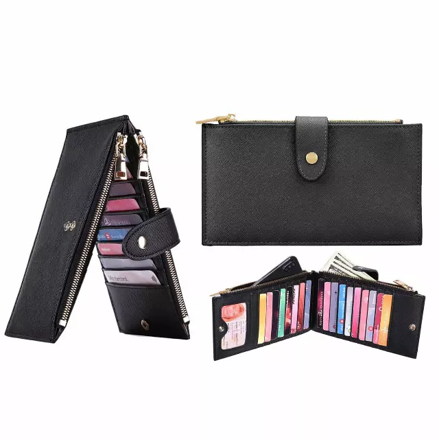 RFID Blocking Multi Card Zipper Card Holder Purse Wallet for Men and Women — Black