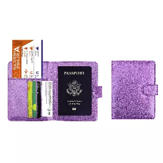 Multi Function Glitter Bling RFID Passport Organizer with CDC Vaccination Card Holder — Purple