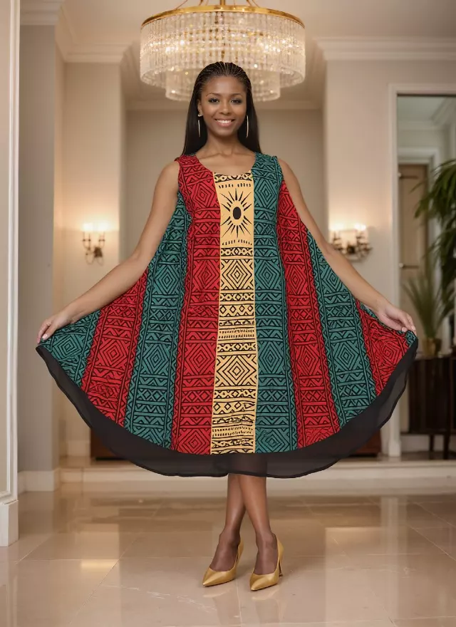 PNA-7090 - Raasta Print Umbrella Dress With Scarf - (6-PCS PRE-PACK) ($8 Each)