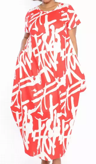 CHH21040 ON SALE!! Print Knit Maxi Dress- One Size (3-PCS PRE-PACK- 4 Colors Available) ($15.00 Each) — 3-Pcs PRE-PACK / RED/WHITE
