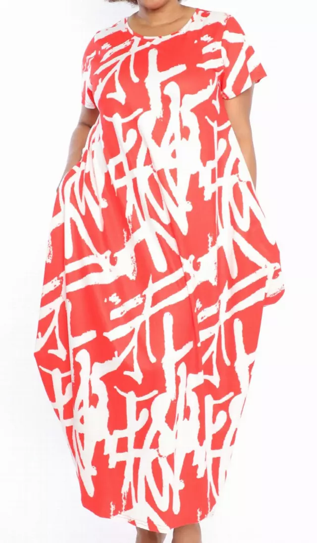 CHH21040 ON SALE!! Print Knit Maxi Dress- One Size (3-PCS PRE-PACK- 4 Colors Available) ($15.00 Each) — 3-Pcs PRE-PACK / RED/WHITE