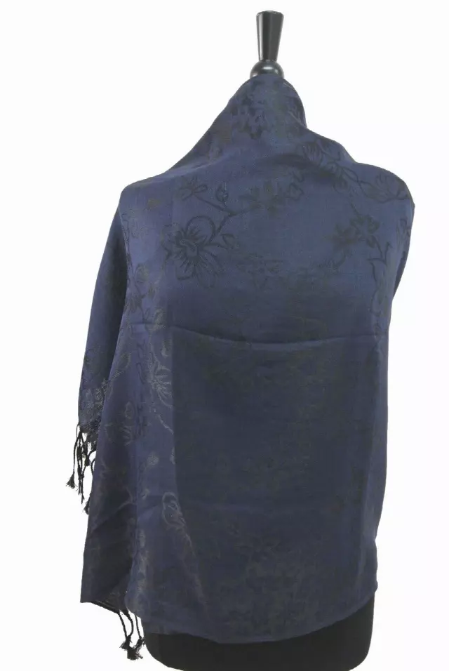 D637 Pattern Pashmina — Navy