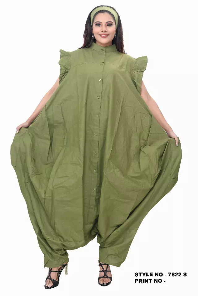 7822- Button Down Collared Short Sleeves & Side Pockets Jumpsuit (3 PCS PRE-PACK) - $25.00 Each (Copy) — One Size (4 - 26) / Olive