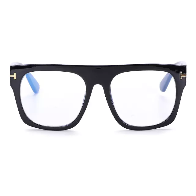 Fashion Flat Top Square Blue Light Frames with Gold T-Logo Metal Side Hardware P10979BLB