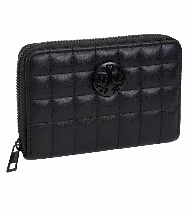 Rebecca & Rifka Smooth Boxed Quilt Medallion Zip Indexer Wallet — BK/BK