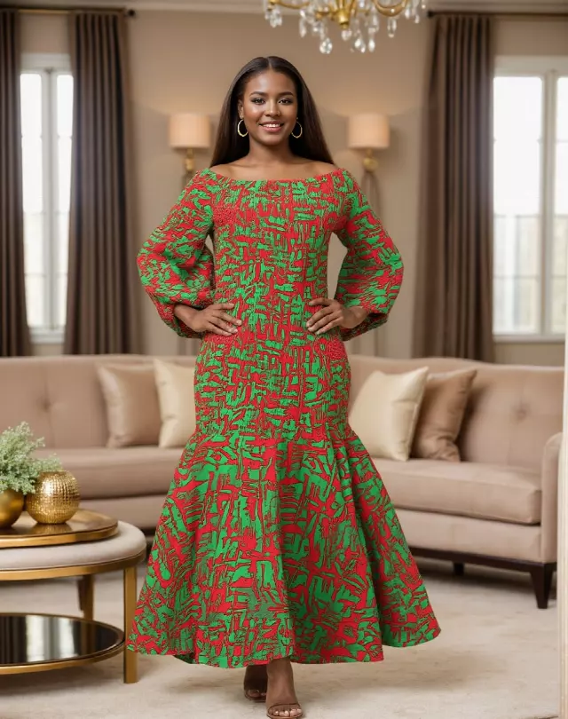 9008 - African Print Off-shoulder Smocking Dress (3/Pk) - Free Size - $25.00 Each — Free Size / Print-661