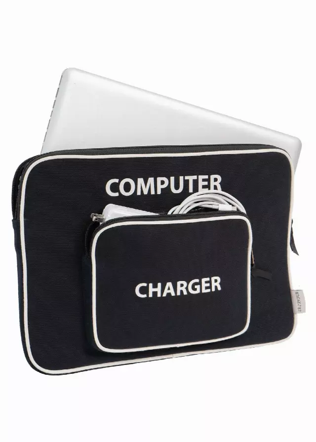 La L'Amour 15 In. Cotton Canvas Tech Computer Case With Front Zippered Pocket