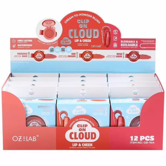 Oz Lab Clip On Cloud Lip & Cheek - Wholesale Display 12 Units (OB-964)