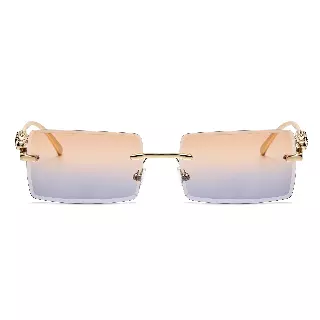 Luxury Rimless Rectangle Sunglasses with Decorative Gold Temples J11031
