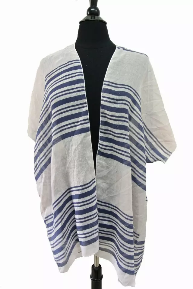 BF720 Colorful Stripe Pattern Spring Kimono — Navy