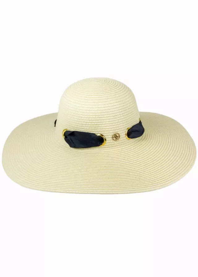 Adrienne Vittadini Straw Grommet Ribbon Large Brim Floppy Hat — NATURAL
