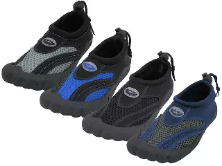 M2285 - Wholesale Men's "Wave" Nylon Upper With TPR. Outsole Barefoot Quick Drying Outdoor Sport Water Shoes — Assorted - All Black, Navy/Gray, Black/Royal & Black/Gray (M2285) / 9-13 Assorted
