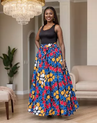 7001SK - 8 Panel African Print Skirt - Authentic African Wax (3-PCS PRE-PACK) - $25 Each — One Size / Print-526 / 3-Pcs Per Pack