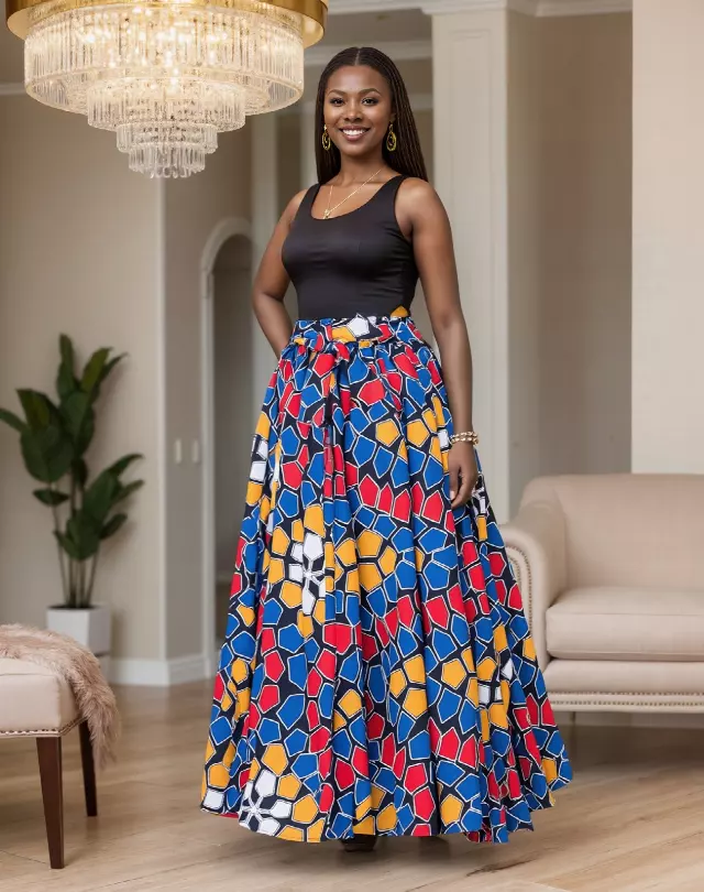 7001SK - 8 Panel African Print Skirt - Authentic African Wax (3-PCS PRE-PACK) - $25 Each — One Size / Print-526 / 3-Pcs Per Pack