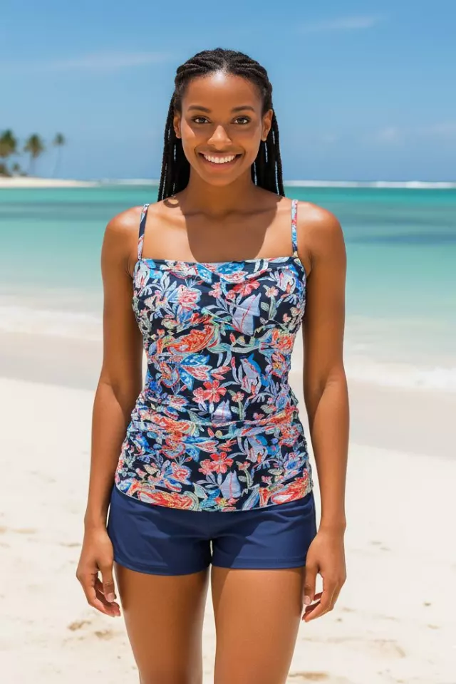 H3130 Tankini Floral Navy Boy Short
