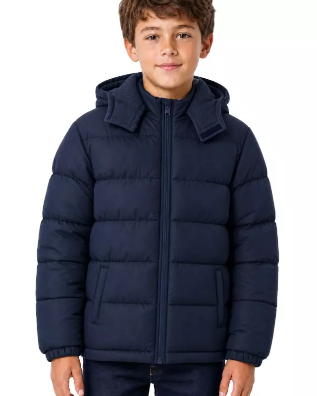 Boys' Puffer Jacket with Removable Hood #R1805 — Navy / 8 - 10/12 - 14/16 - 18